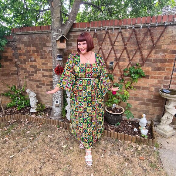 Dawn O’Porter X Joanie Casino Granny Square Print maxi midaxi dress 6 medium NWT - Picture 6 of 8